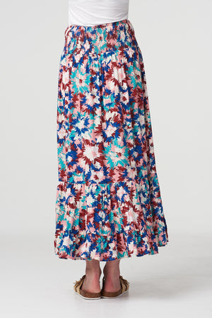 Pink | Floral Tiered Hem Midi Skirt