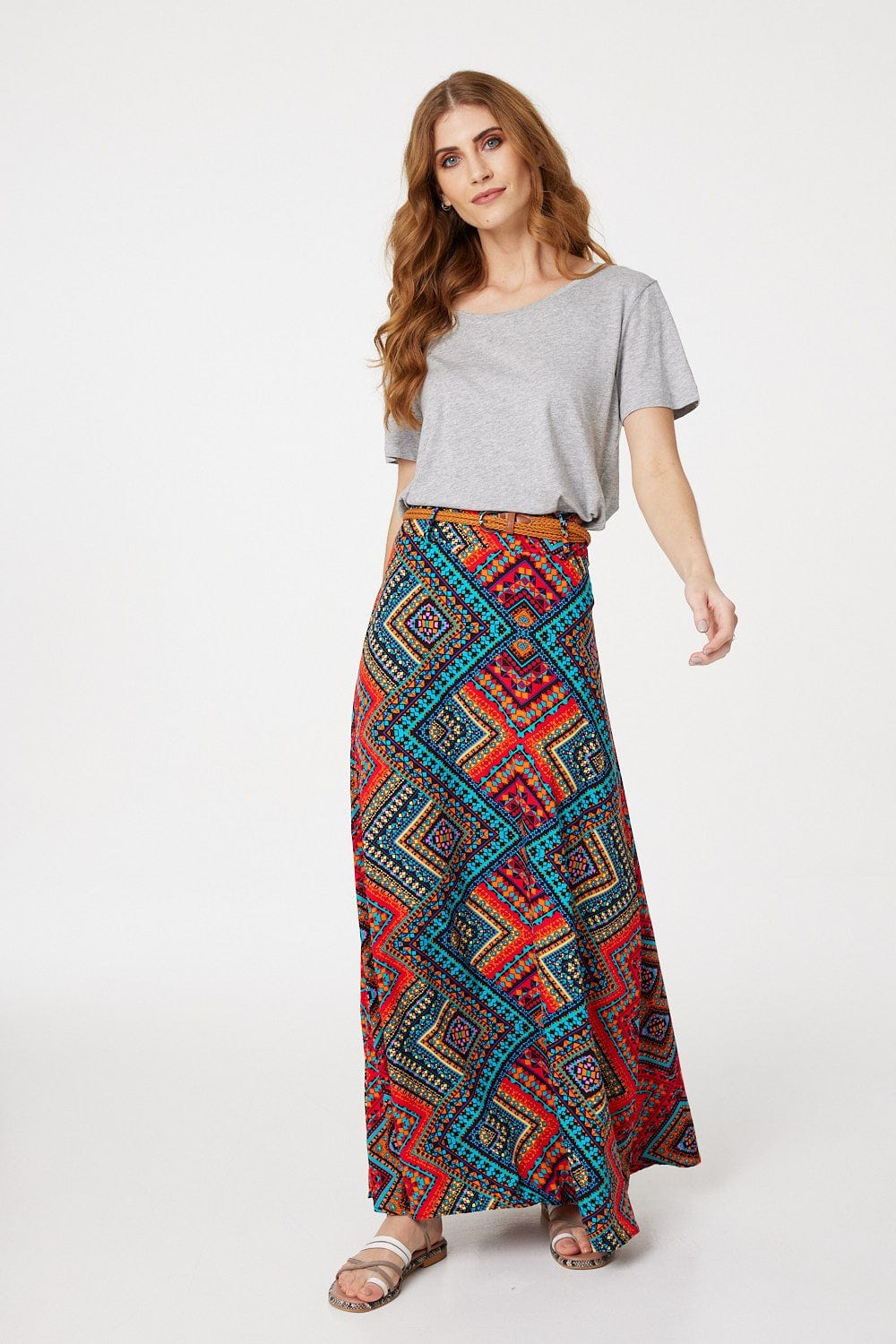 Red | Aztec Print A-Line Maxi Skirt