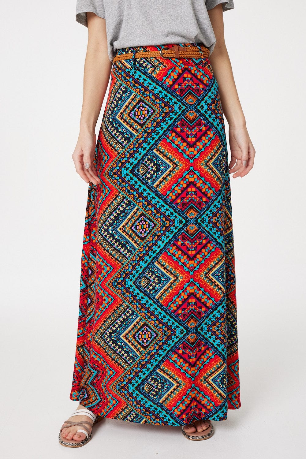 Red | Aztec Print A-Line Maxi Skirt