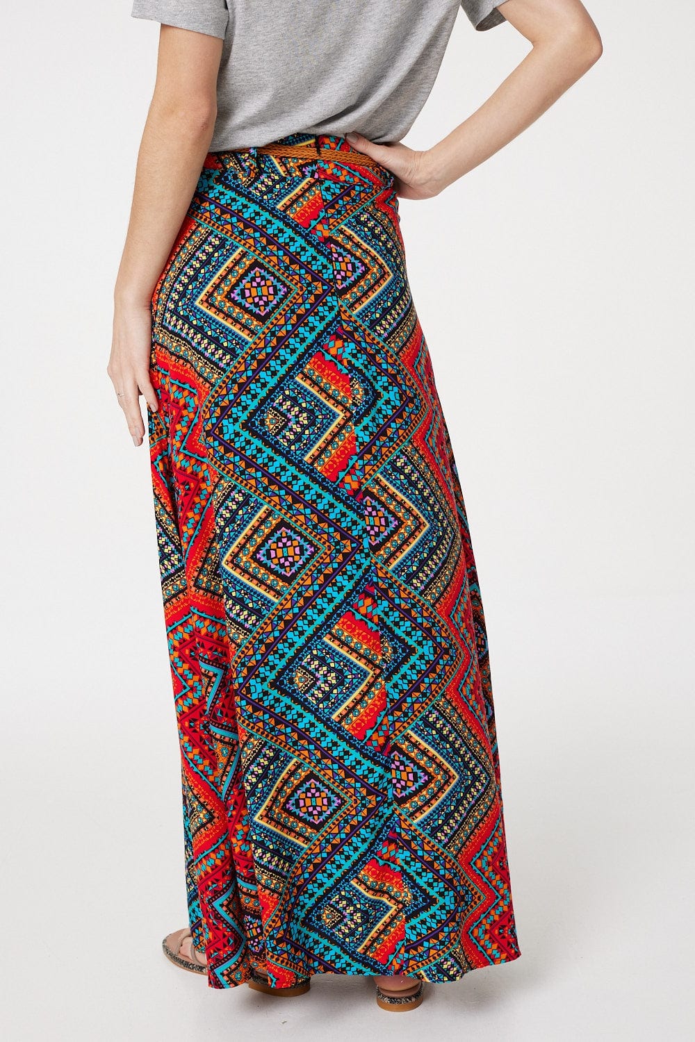 Red | Aztec Print A-Line Maxi Skirt