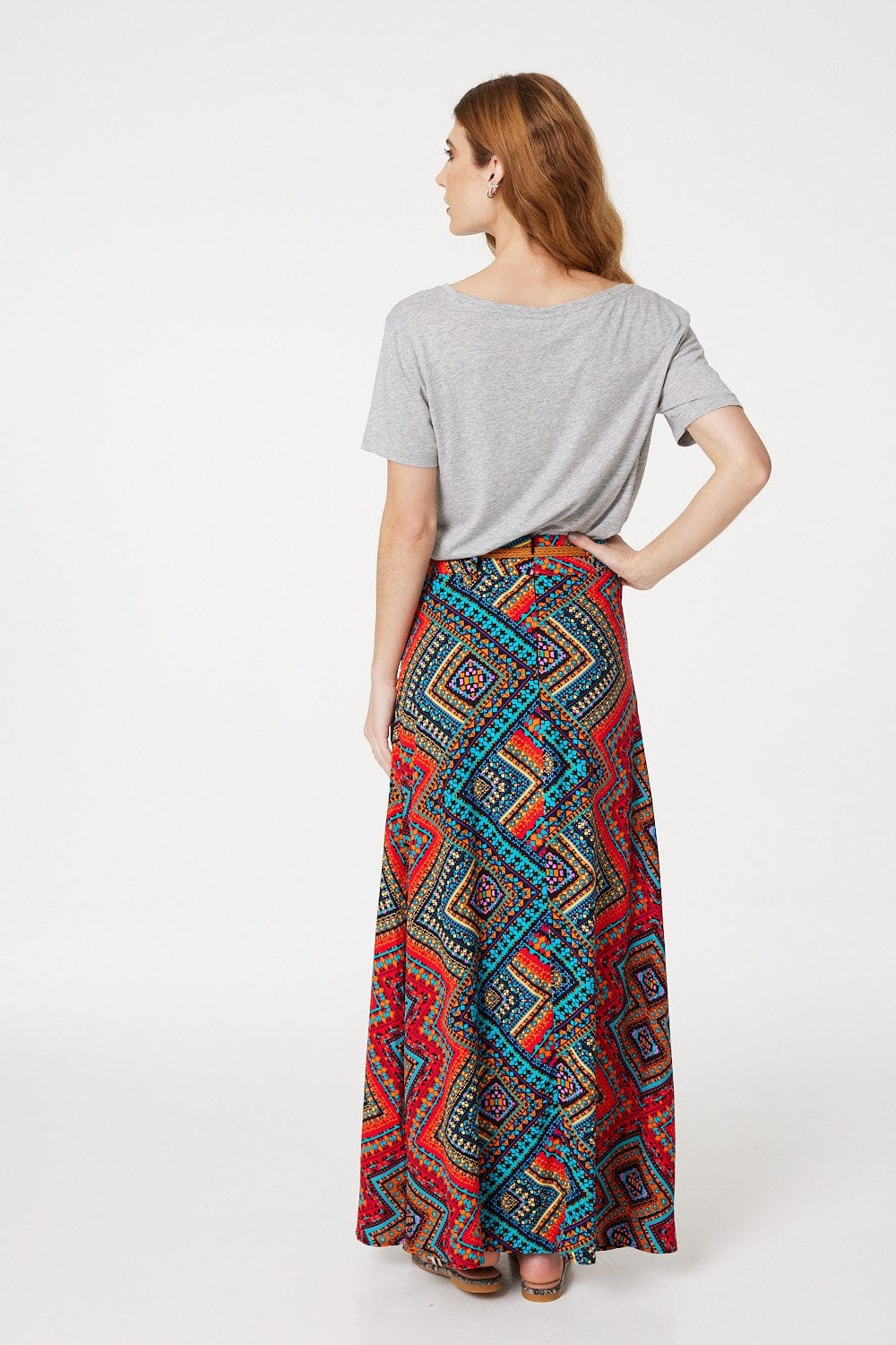Red | Aztec Print A-Line Maxi Skirt