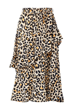 Beige | Leopard Print Tie Waist Skirt