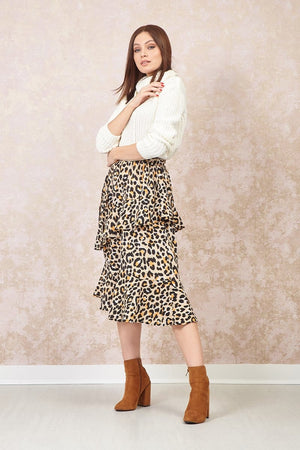 Beige | Leopard Print Tie Waist Skirt