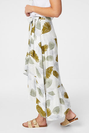 Green | Tropical Print Wrap Front Midi Skirt