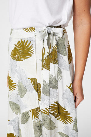 Green | Tropical Print Wrap Front Midi Skirt