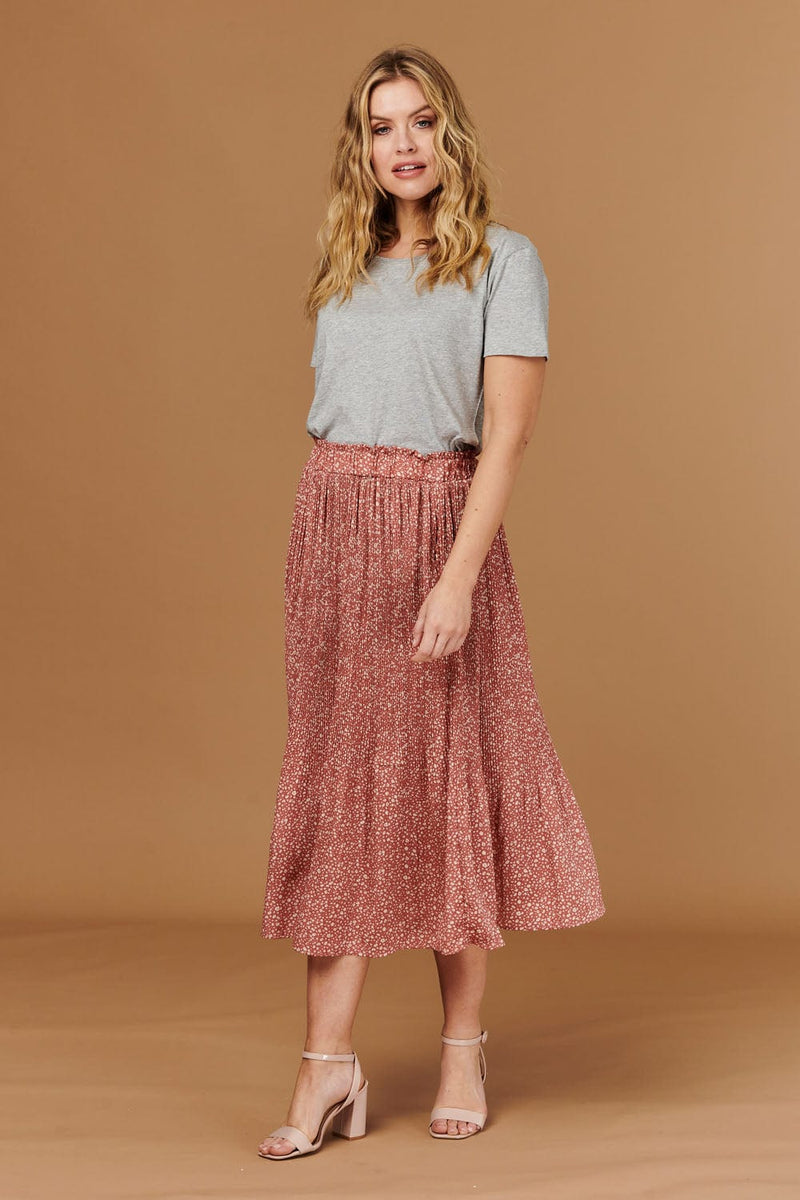 Beige | Ditsy Print Pleated Midi Skirt
