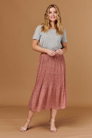 Beige | Ditsy Print Pleated Midi Skirt