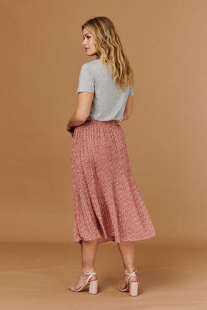 Beige | Ditsy Print Pleated Midi Skirt