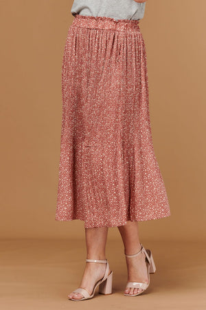 Beige | Ditsy Print Pleated Midi Skirt