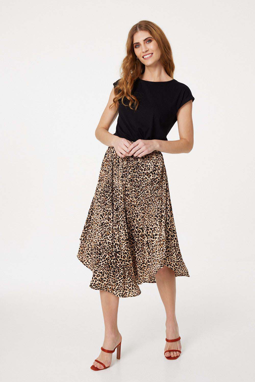 Animal Print Asymmetric Midi Skirt