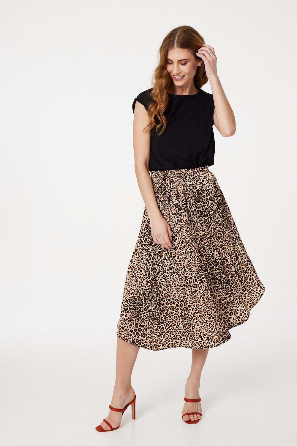 Animal Print Asymmetric Midi Skirt