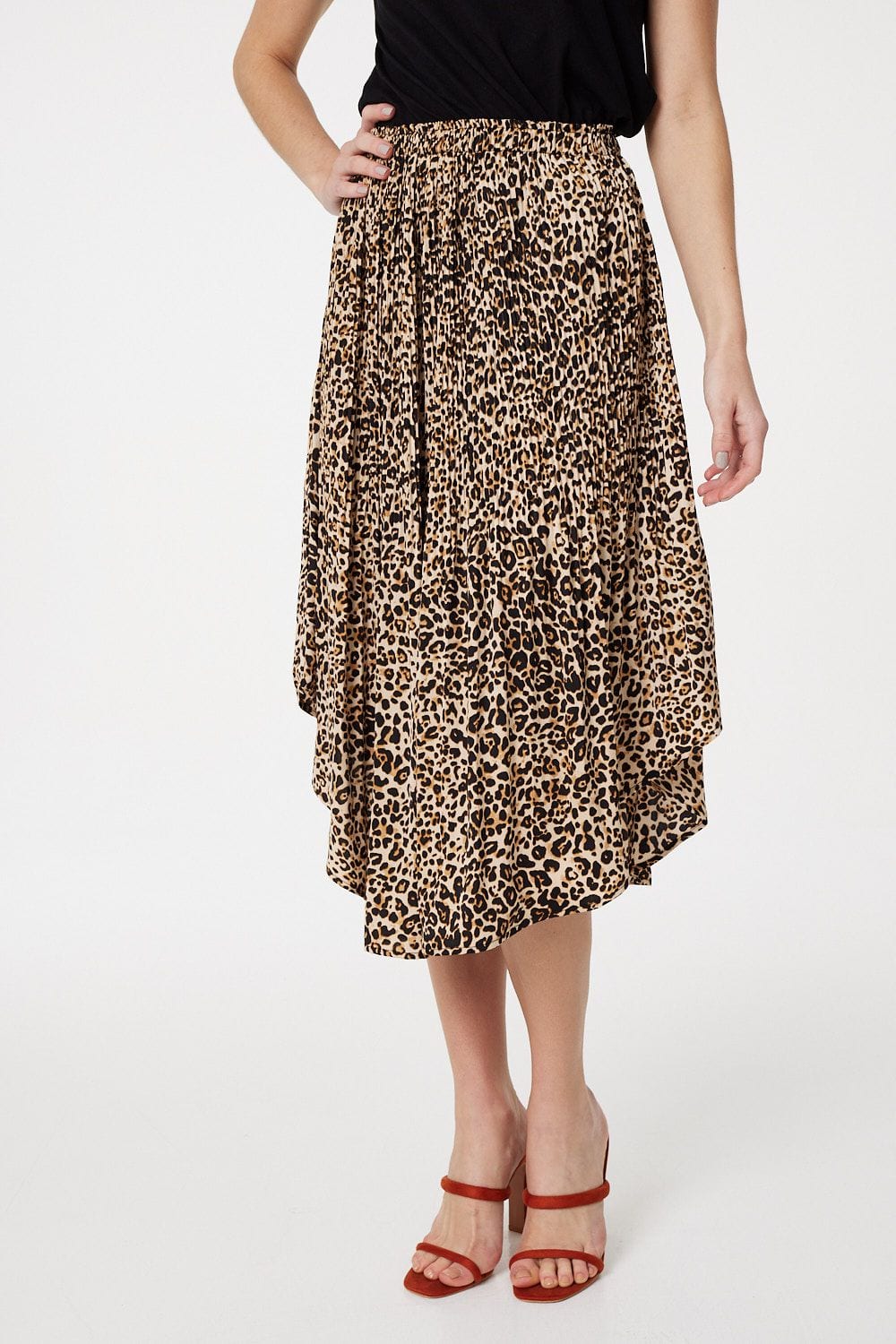 Animal Print Asymmetric Midi Skirt