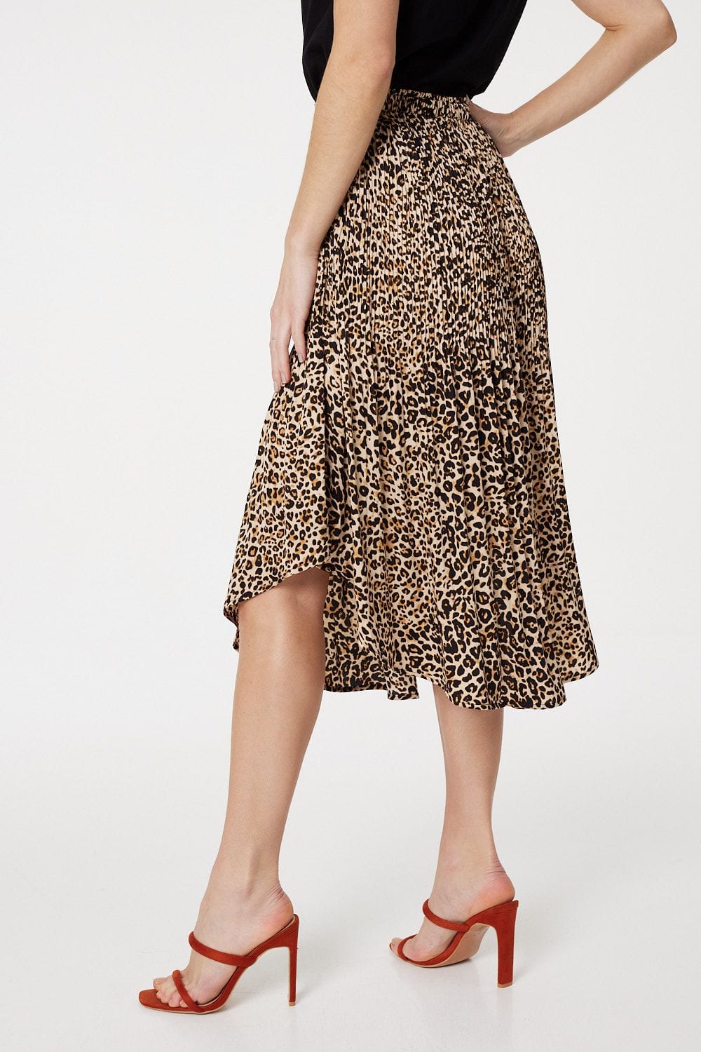 Animal Print Asymmetric Midi Skirt