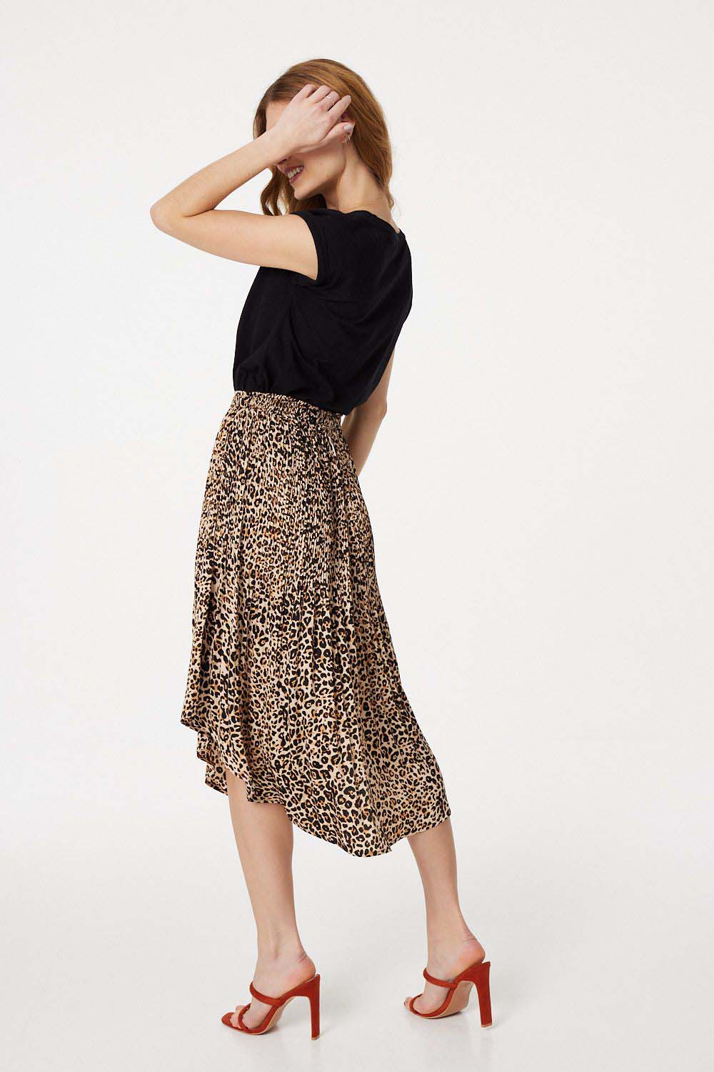Animal Print Asymmetric Midi Skirt