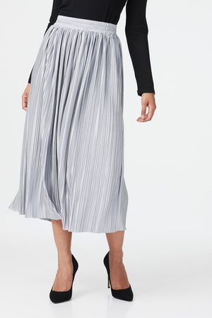 Silver | Pleated A-Line Midi Skirt