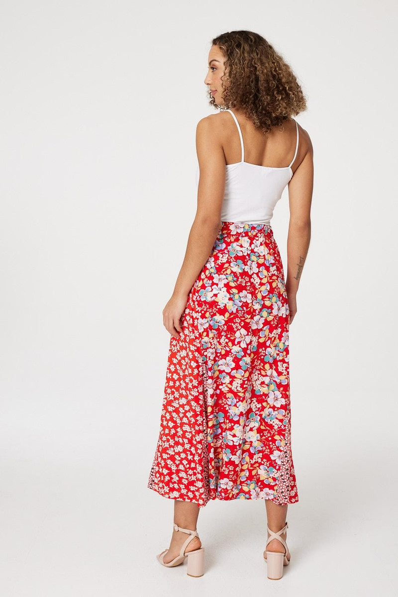 Floral High Waist Midi Skirt | Izabel London