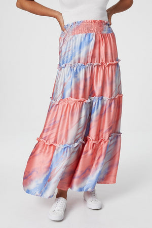 Multi Pink | Tie Dye Tiered Maxi Skirt
