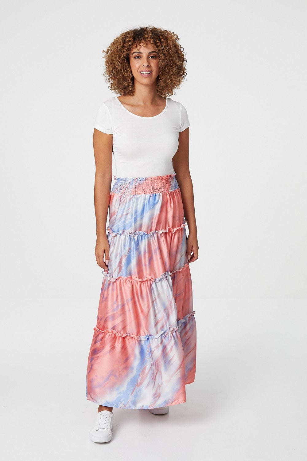 Multi Pink | Tie Dye Tiered Maxi Skirt