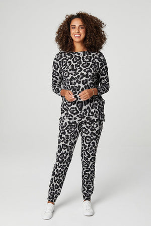 Grey | Leopard Print Relaxed Lounge Set