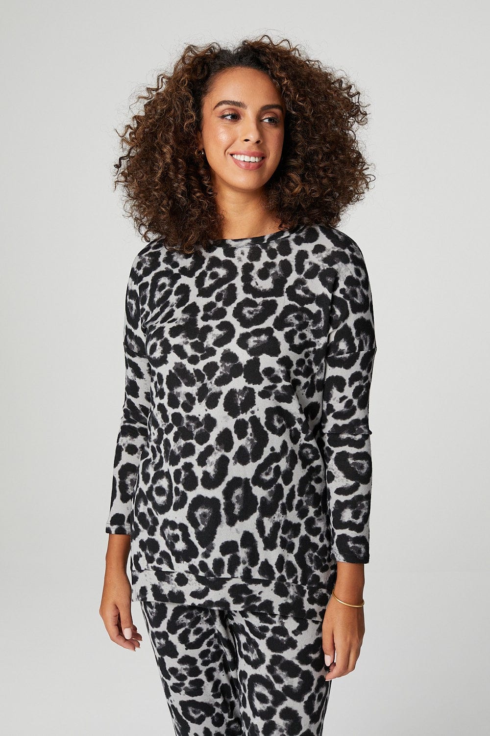 Grey | Leopard Print Relaxed Lounge Set