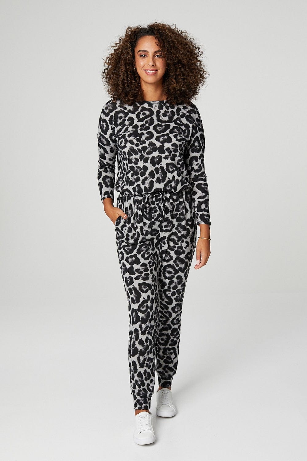 Grey | Leopard Print Relaxed Lounge Set