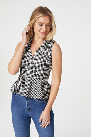 Black And White | Gingham Check Peplum Vest Top