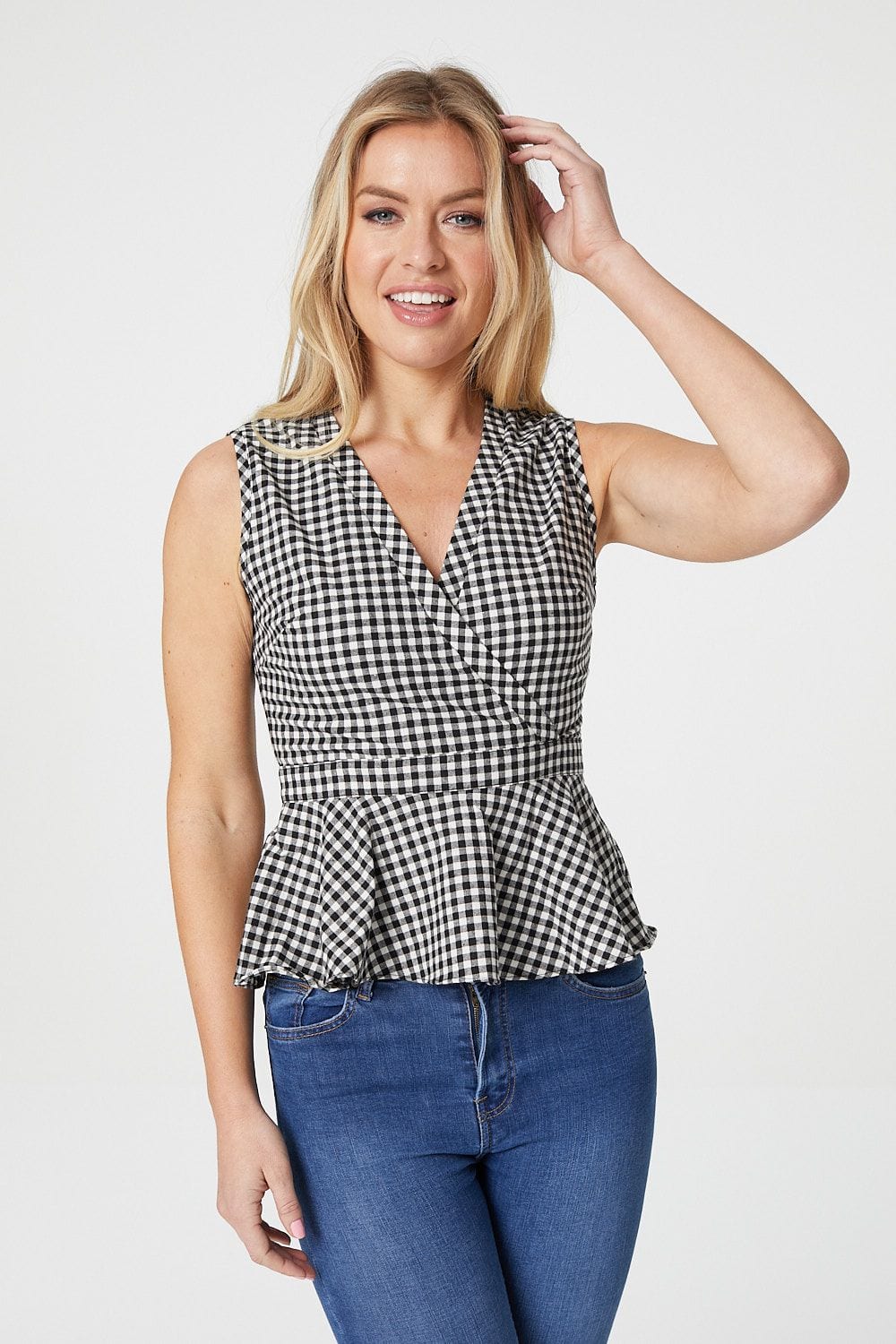 Black And White | Gingham Check Peplum Vest Top