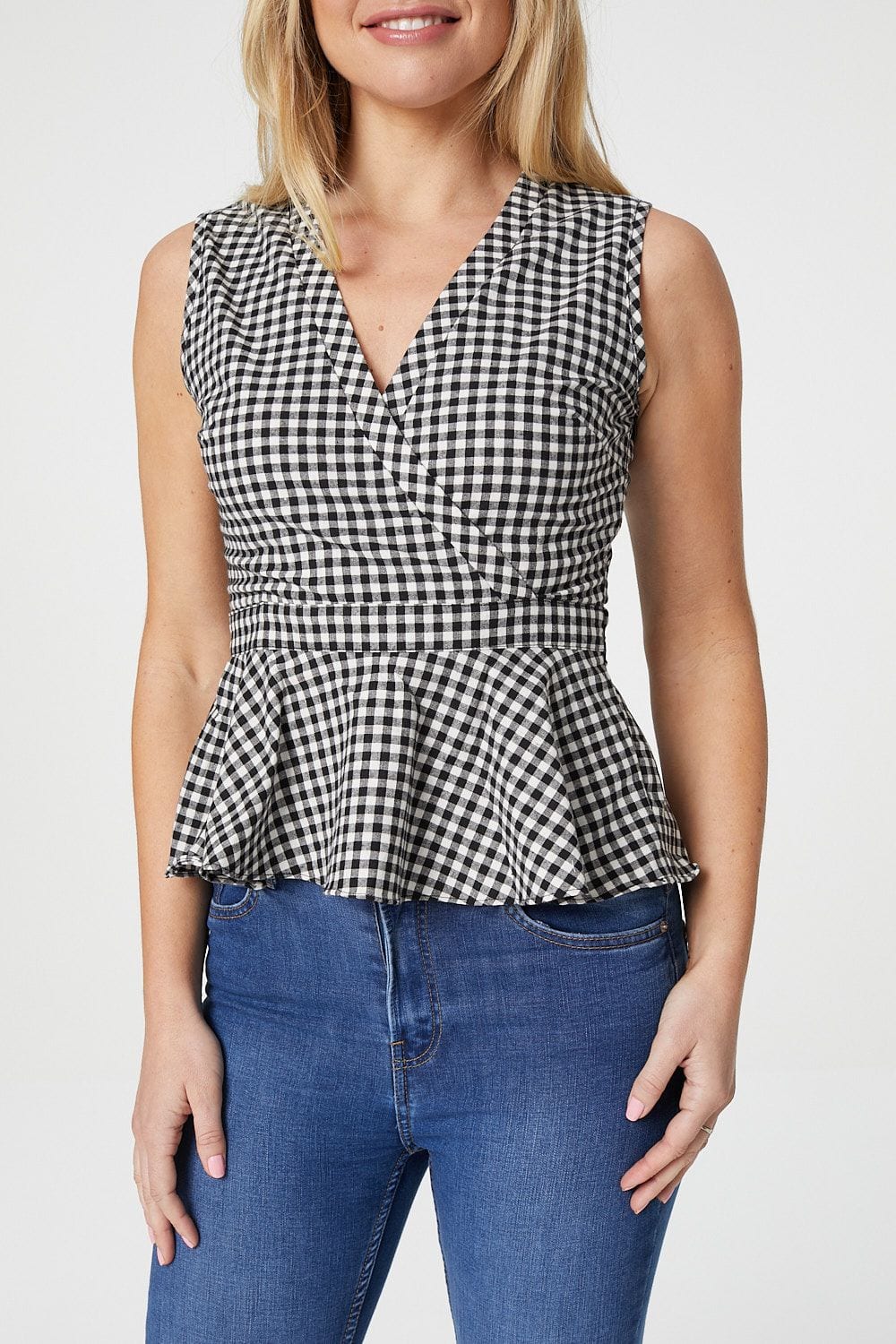Black And White | Gingham Check Peplum Vest Top