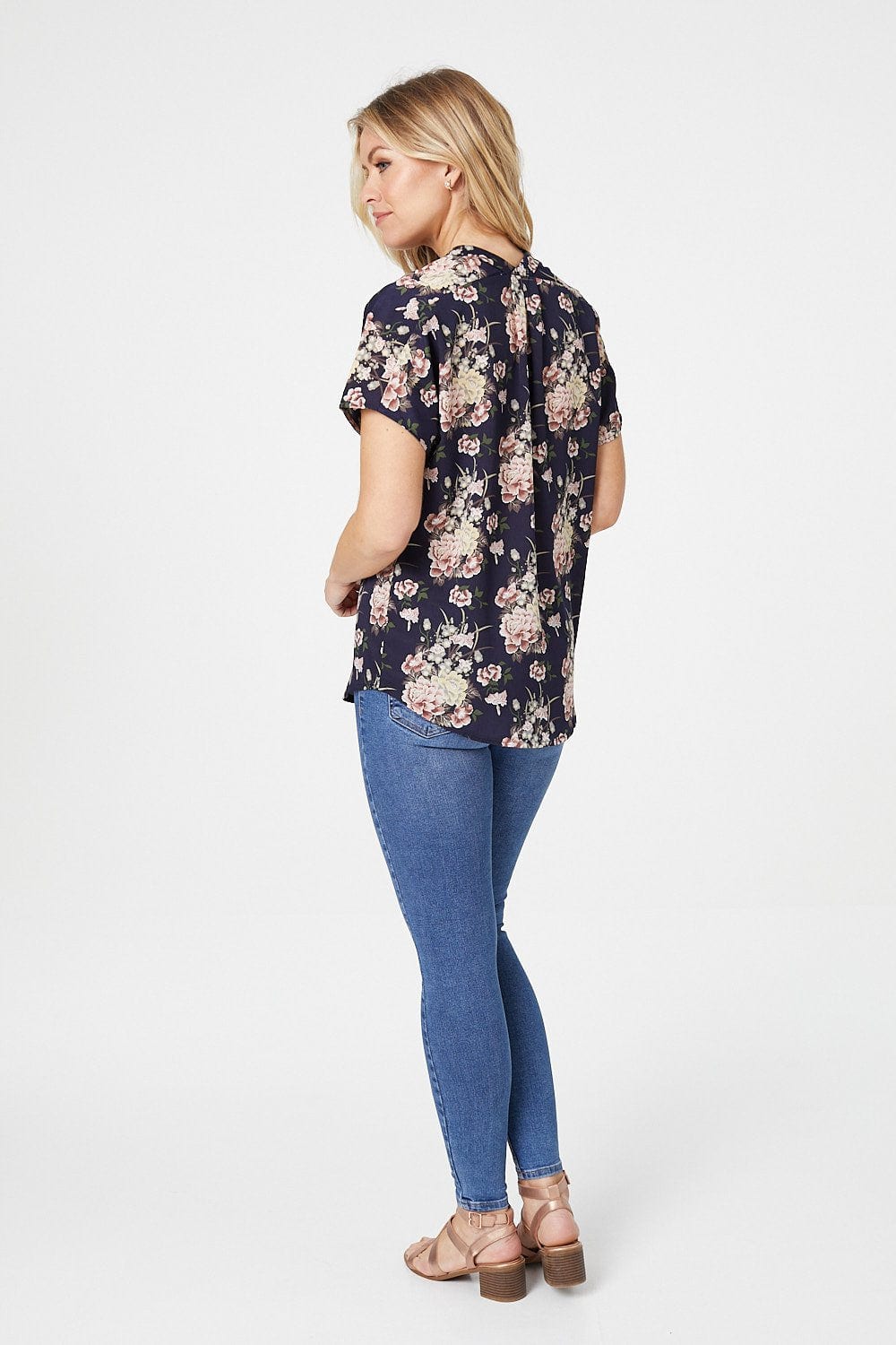 Navy | Floral Short Sleeve Blouse