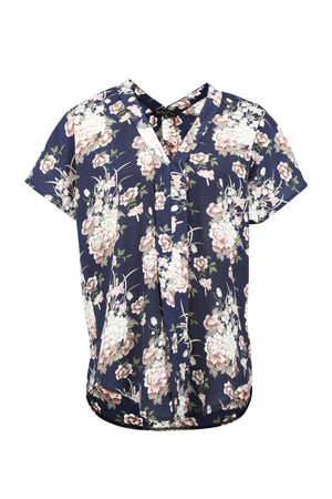 Navy | Floral Short Sleeve Blouse