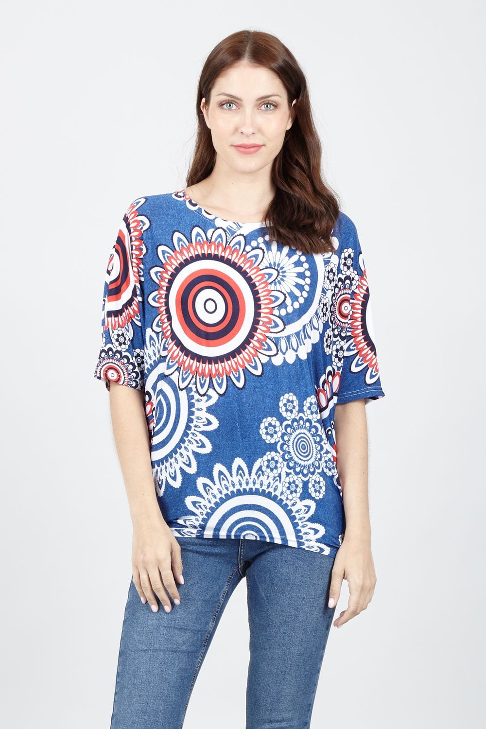 Blue | Mosaic Print Drop Shoulder Top