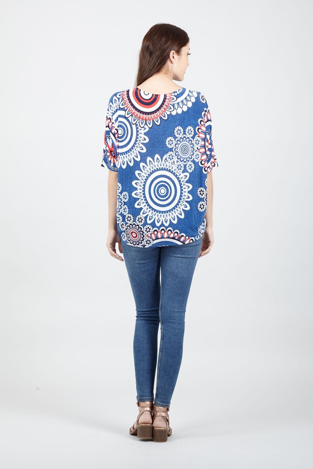 Blue | Mosaic Print Drop Shoulder Top