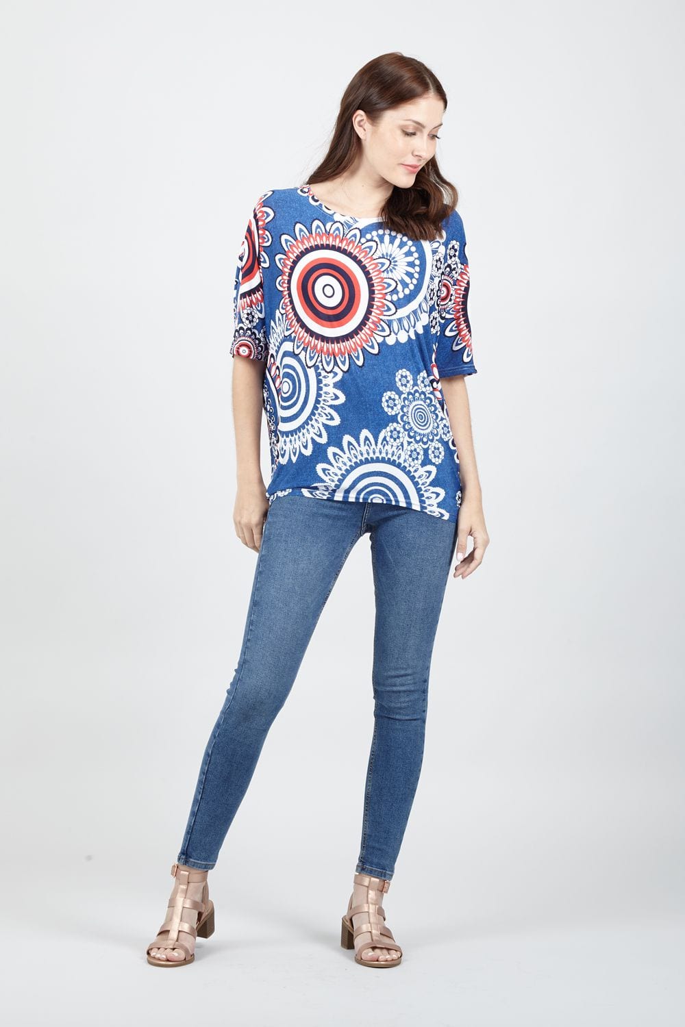 Blue | Mosaic Print Drop Shoulder Top