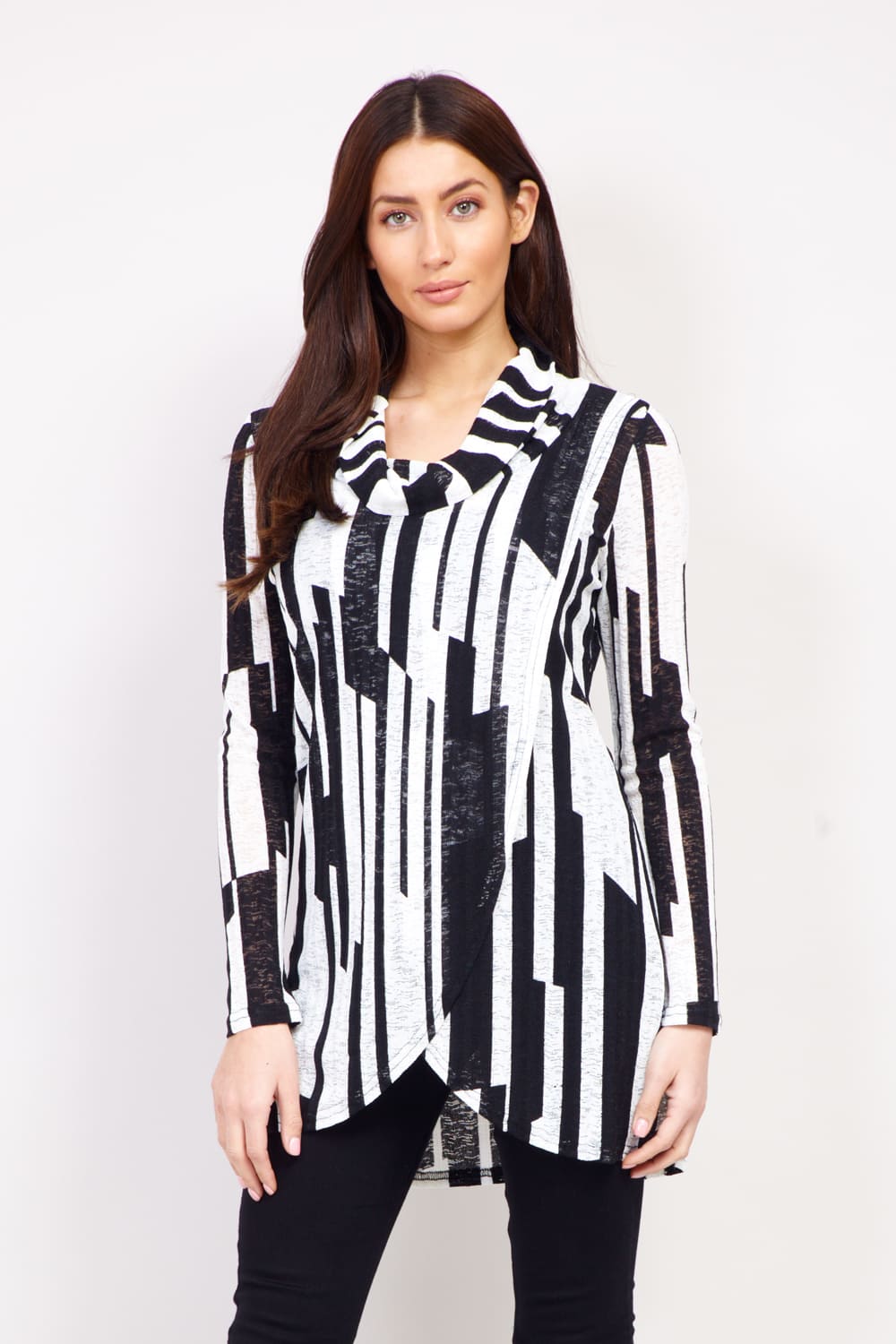 Black And White | Striped Roll Neck Top