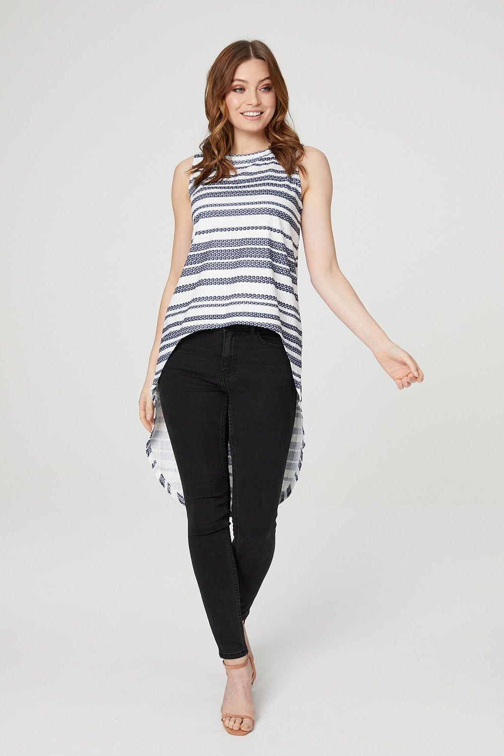 Navy | Striped Drop Hem Top