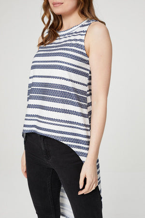 Navy | Striped Drop Hem Top
