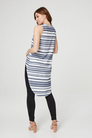 Navy | Striped Drop Hem Top