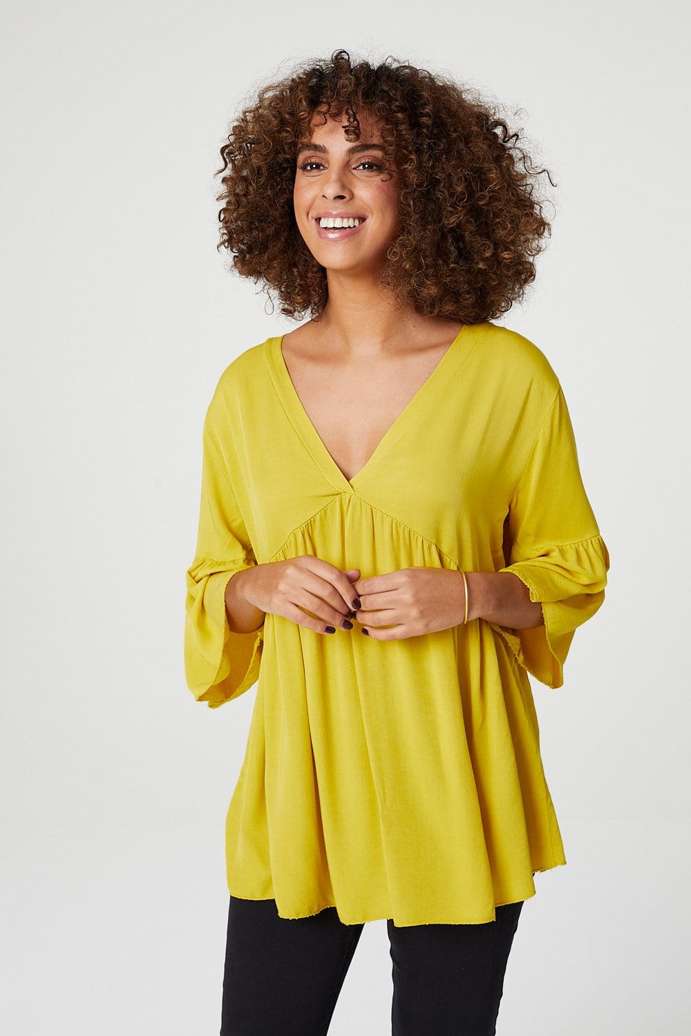 Mustard | Tie Back Boxy Blouse