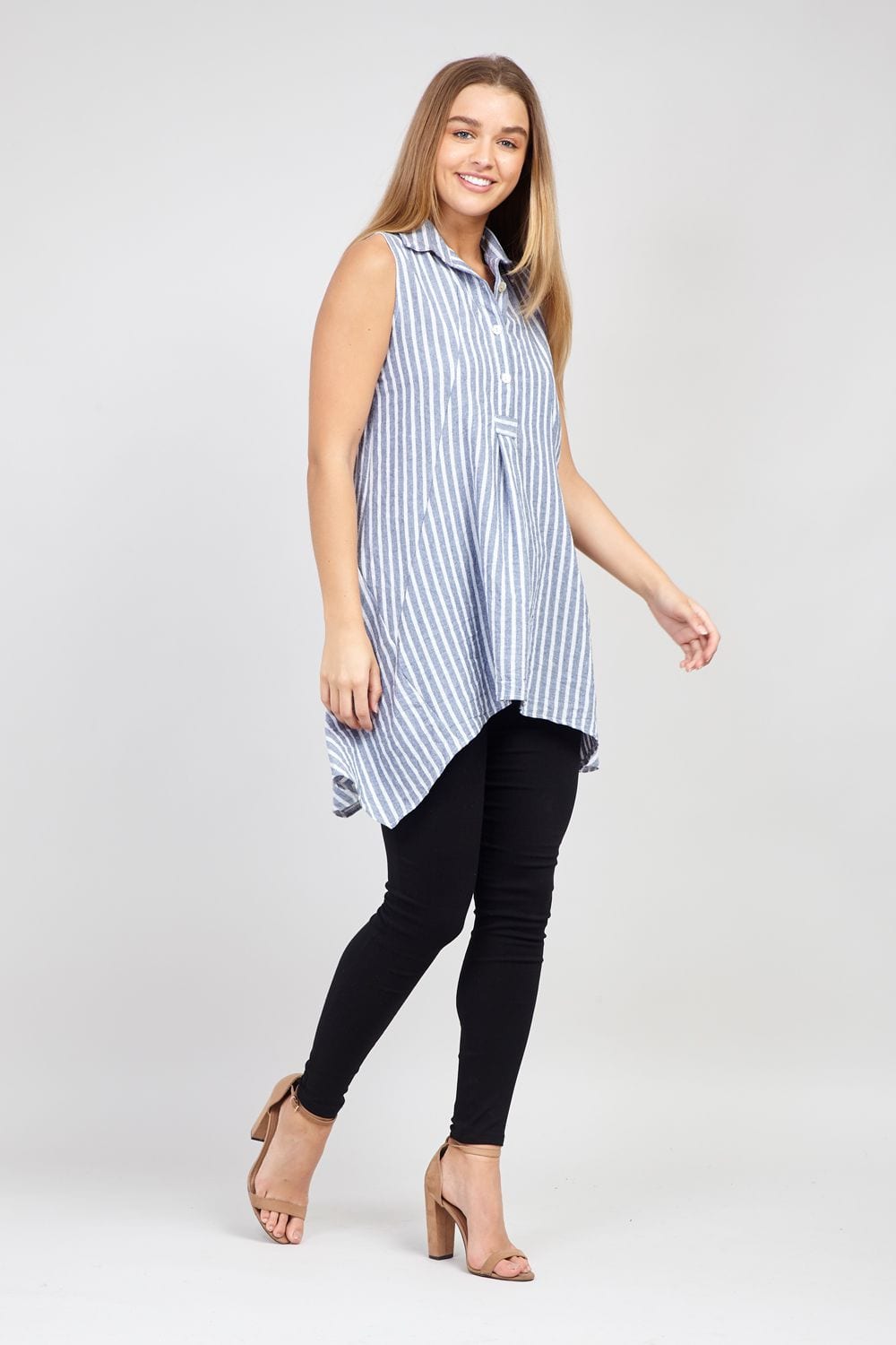 Navy | Striped Hanky Hem Shirt