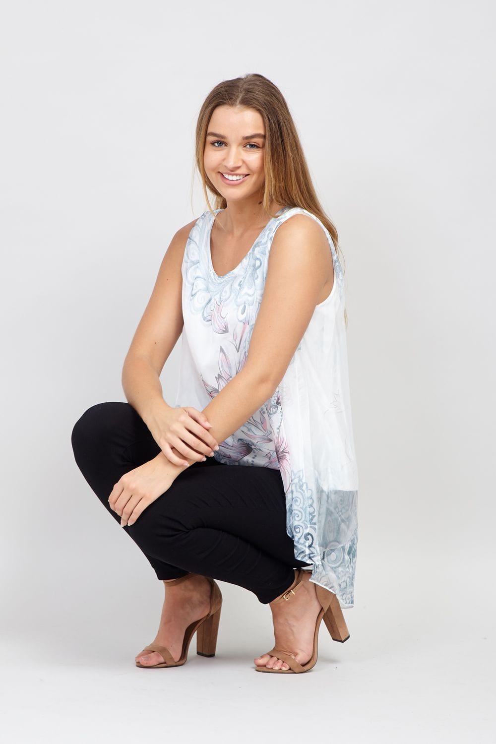 White | Floral Graphic Vest