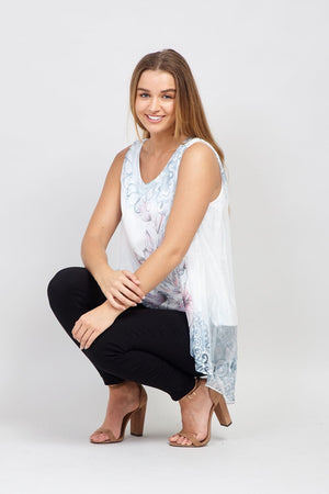 White | Floral Graphic Vest