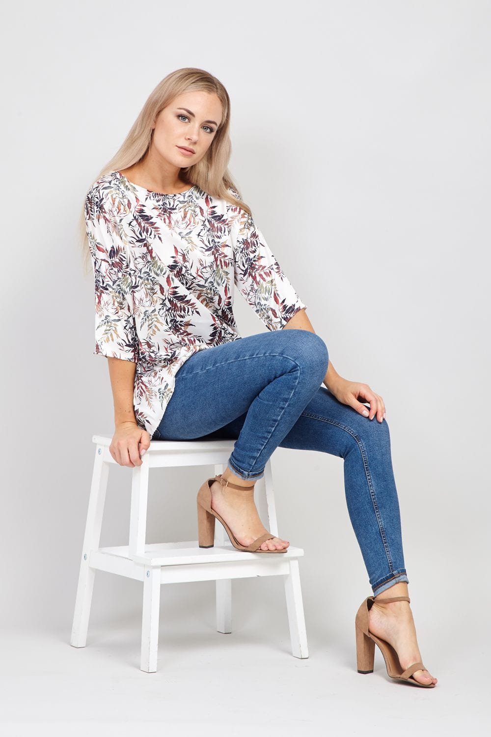 White | Leaf Print Blouse