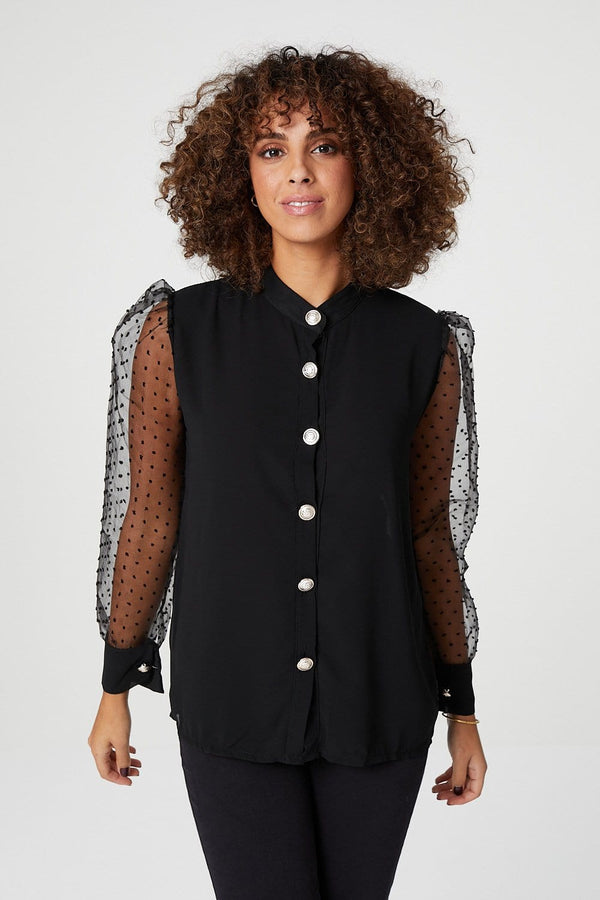 Black | Sheer Puff Sleeve Shirt