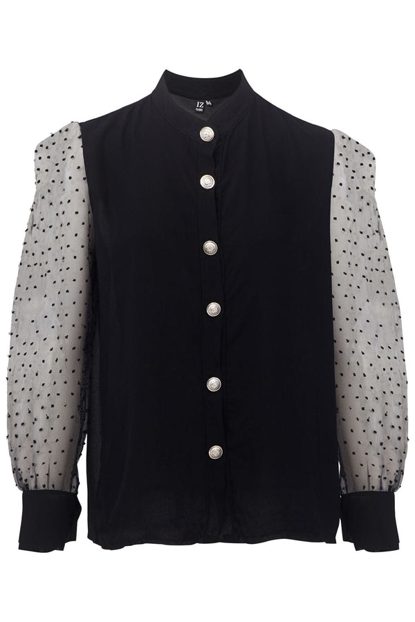 Black | Sheer Puff Sleeve Shirt