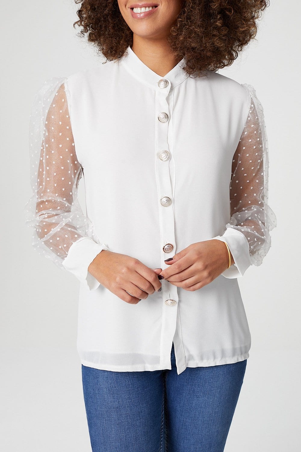 White | Sheer Puff Sleeve Shirt