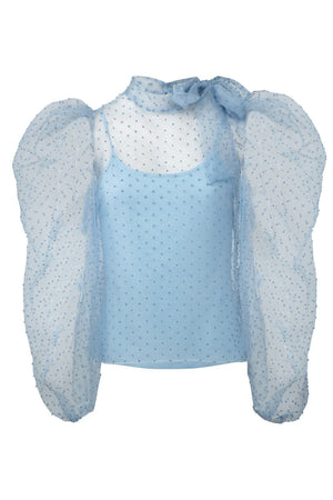 Blue | Sheer Organza Pussybow Blouse