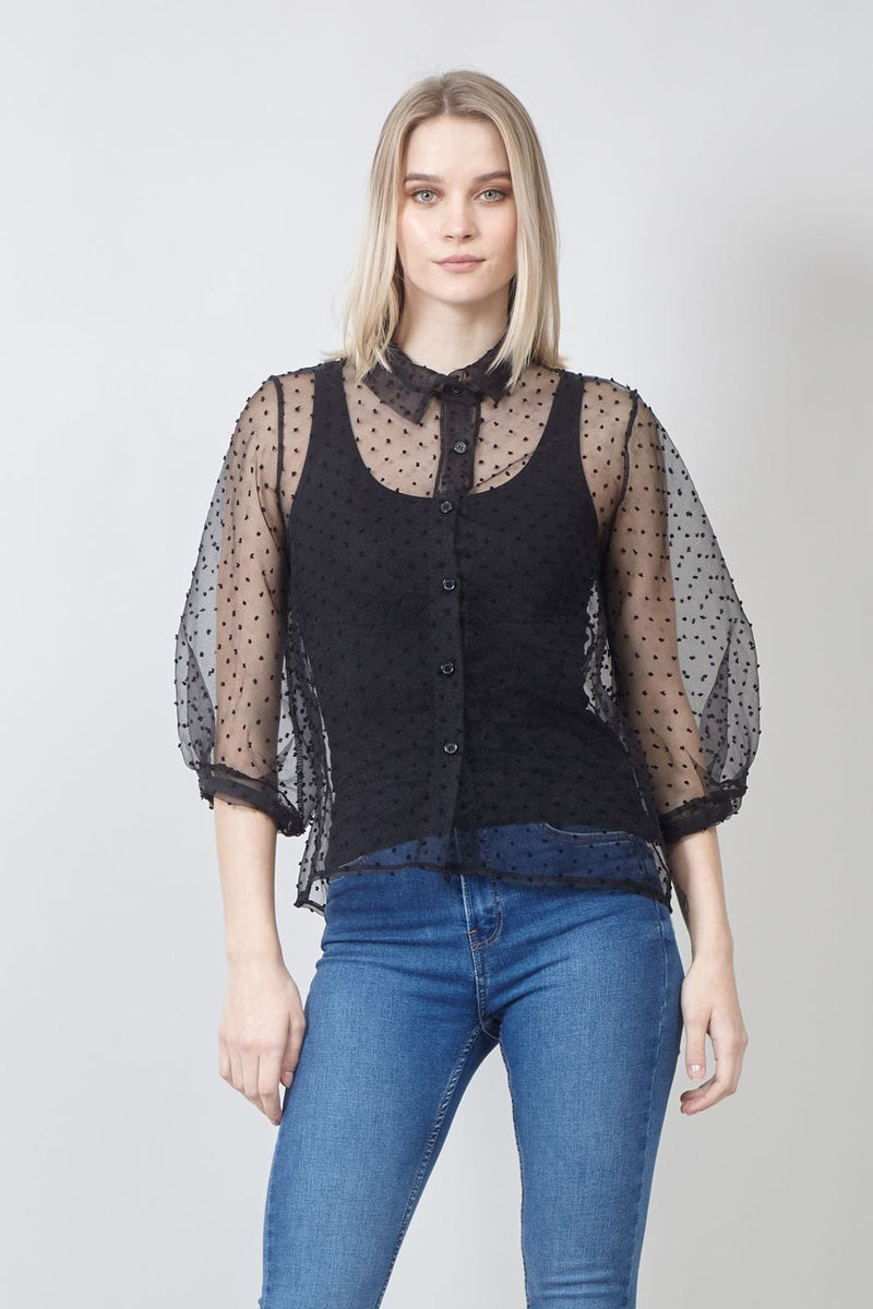 Polka dot sheer shirt dress outlet