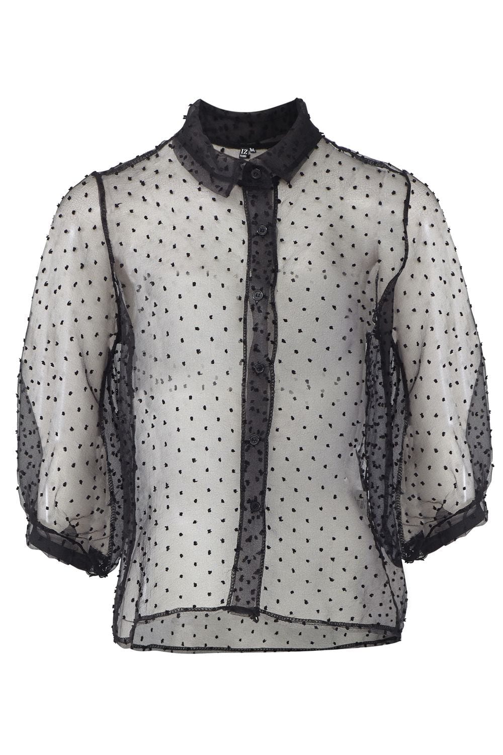 Black | Polka Dot Button Front Sheer Shirt