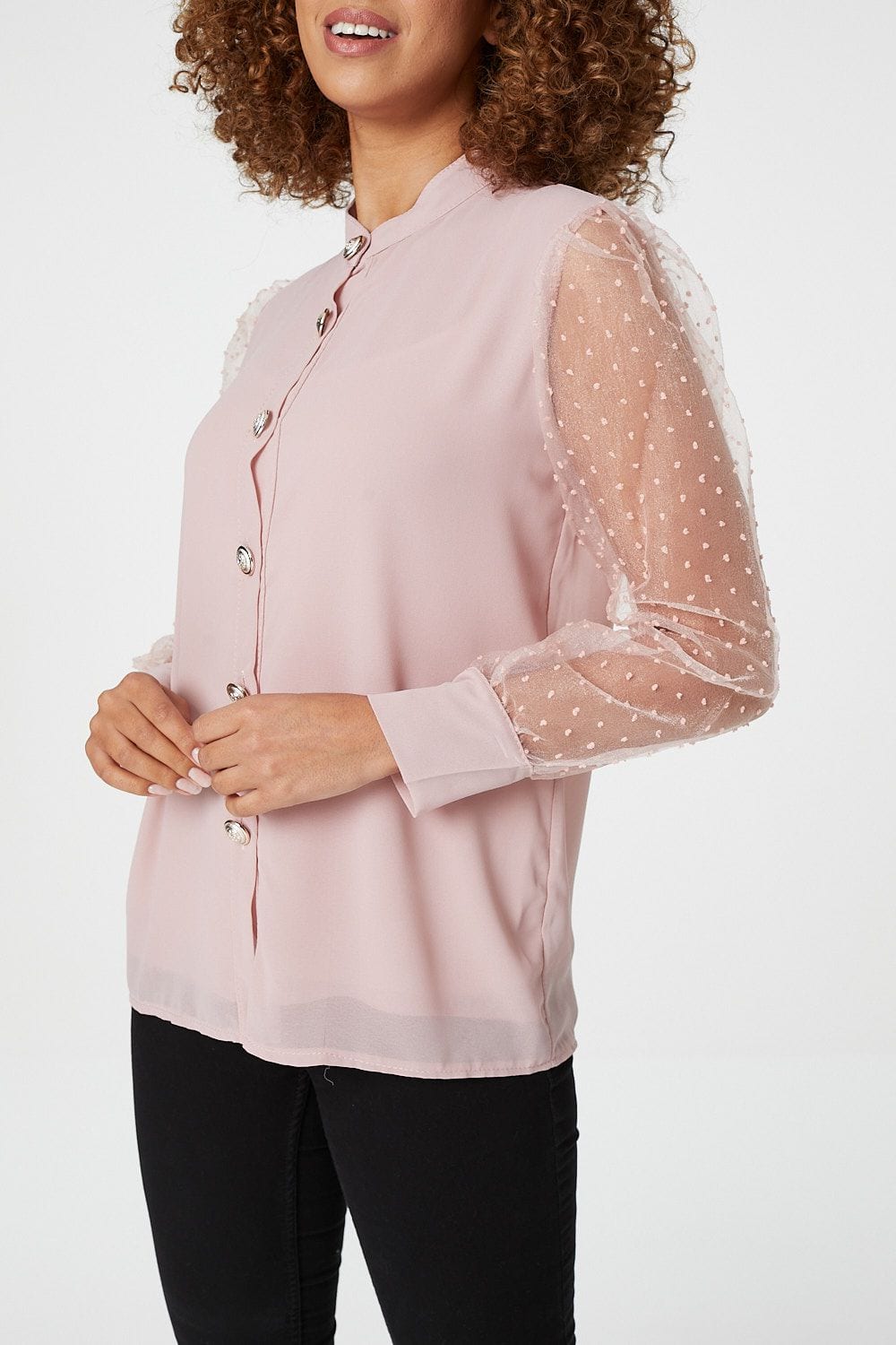 Pink | Sheer Organza Sleeve Shirt