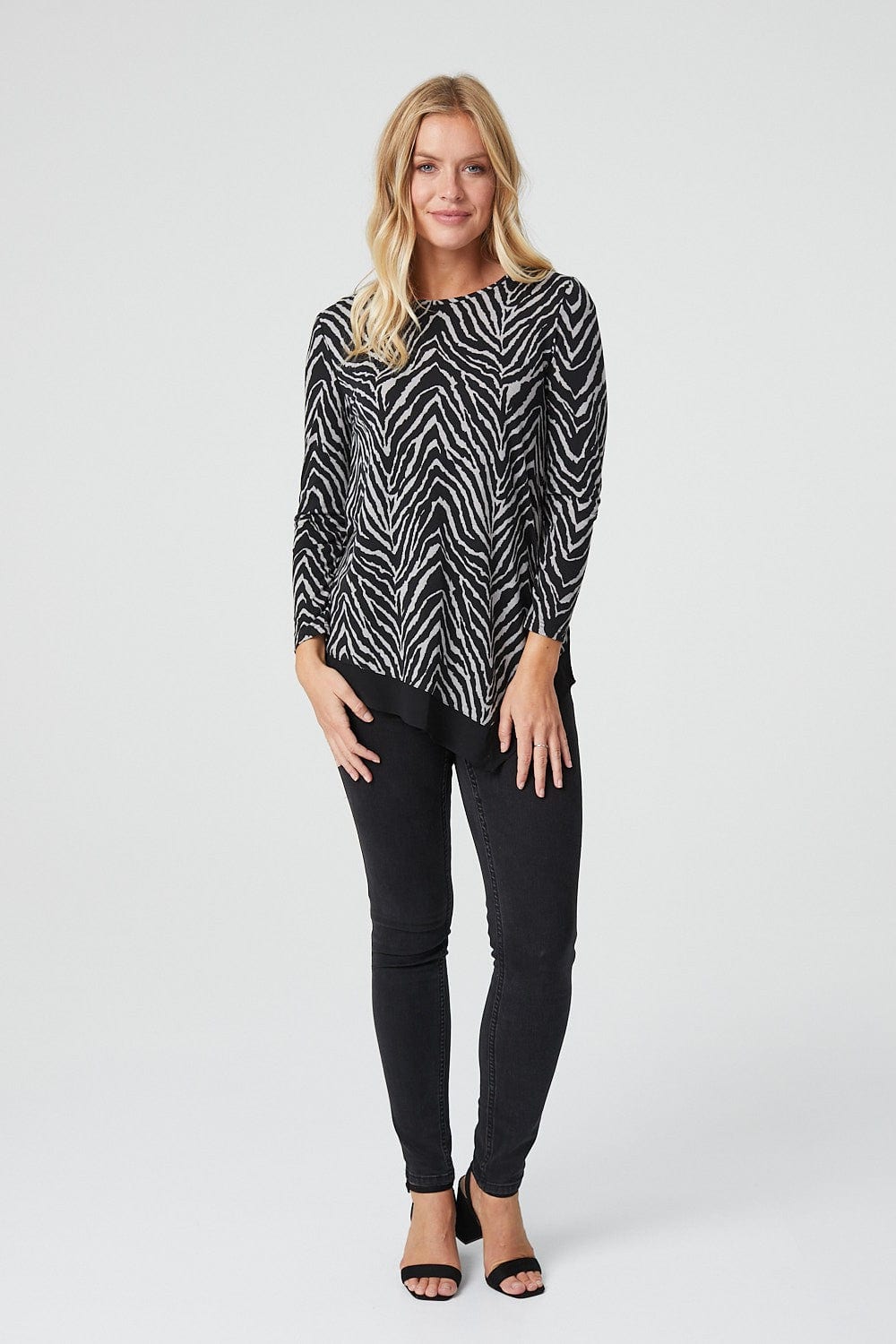 Grey | Zebra Print Asymmetric Top